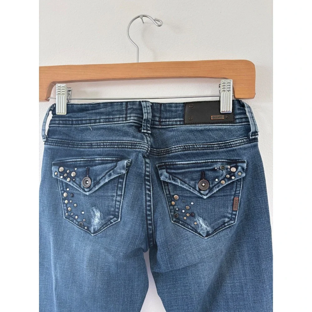 Women's Juniors Hint Distressed Rhinestone Slim Fit Jeans – Size 0/25 - Picture 6 of 7